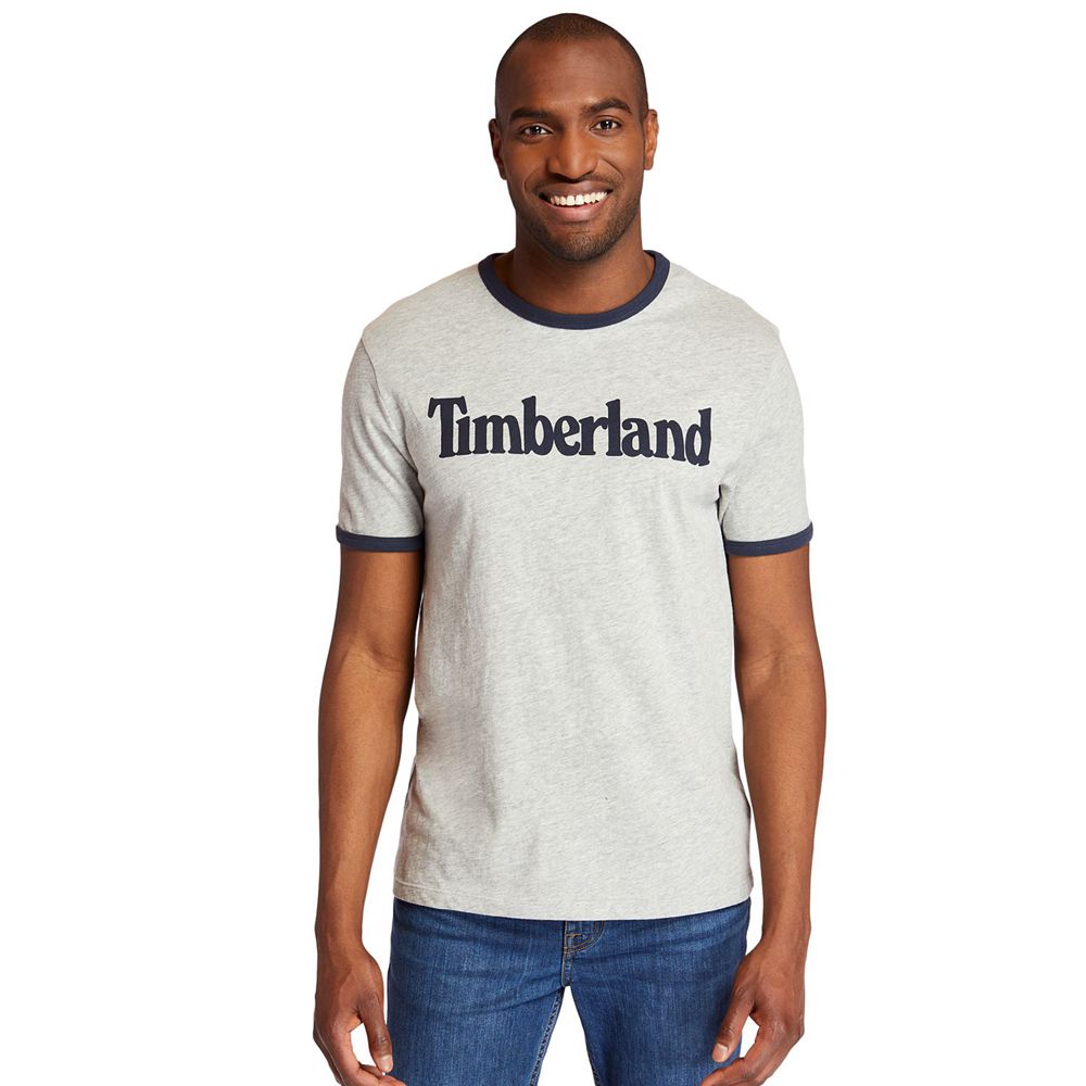 Camisetas Timberland Argentina Hombre - Tbl® Linear Logo Ringer - Gris - ECVZYN-926